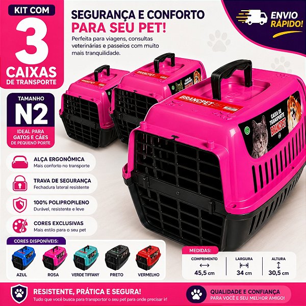 Kit 3 Caixa de Transporte N2 Com 4 Travas