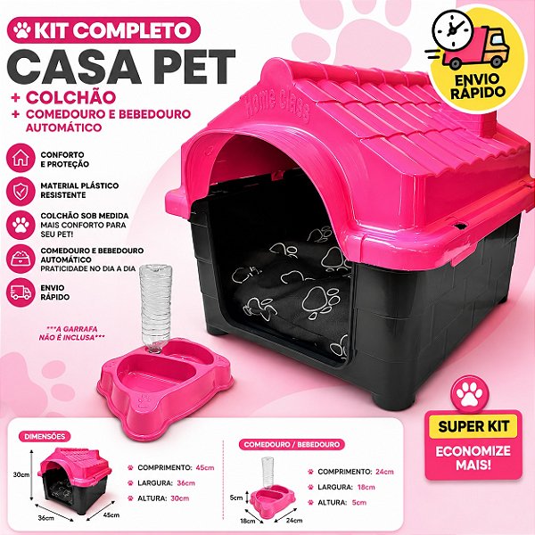 Casinha De Cachorro e Gato N2 + Comedouro e Bebedouro + Colchão