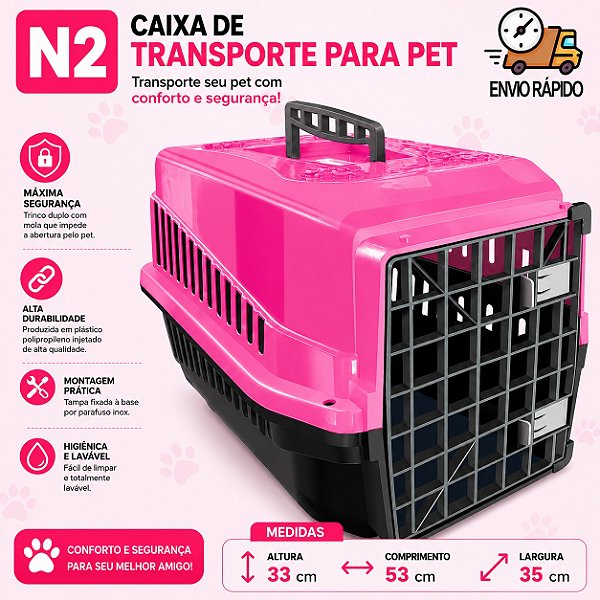 Caixa de Transporte Pet N° 2 Para Cachorros Pequenos E Gatos Porta 2 Travas Plástico Casa Casinha