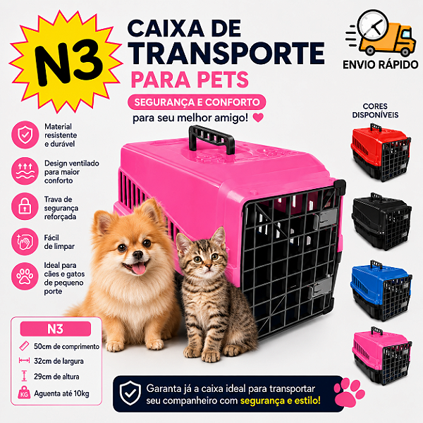 Caixa de Transporte N3 Para Cachorro Gato Coelho