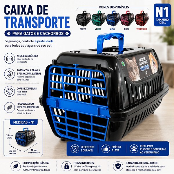 Caixa de Transporte N1 Premium Para Gatos e Cachorros