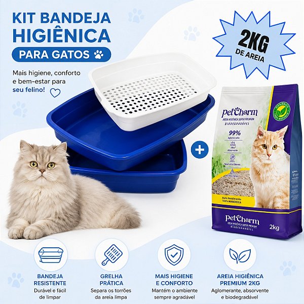 Caixa de Areia + Areia De Mandioca Natural Biodegradável Pet Charm