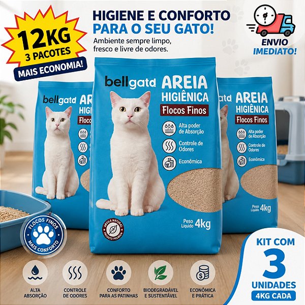 Kit 3un Areia Higiênica Para Gatos 8 ou 12kg