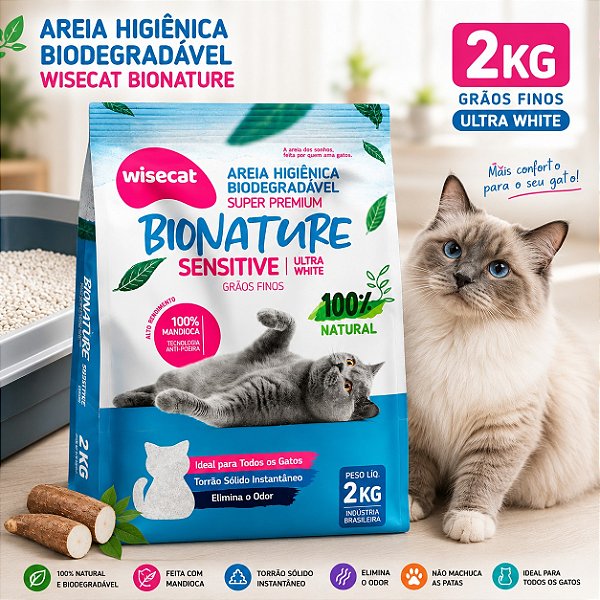 Areia de Mandioca Wisecat 2 Kg GRAOS FINOS