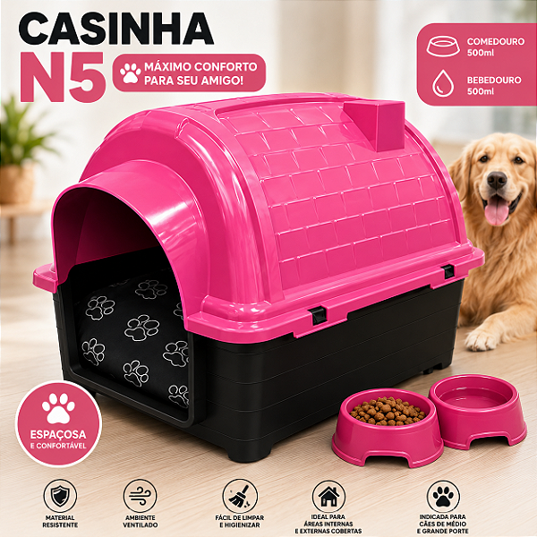 Casa Casinha Para Cachorro Com Colchão Comedouro e Bebedouro N5