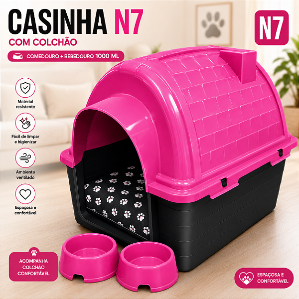 Casa Casinha Para Cachorro Com Colchão Comedouro e Bebedouro N7