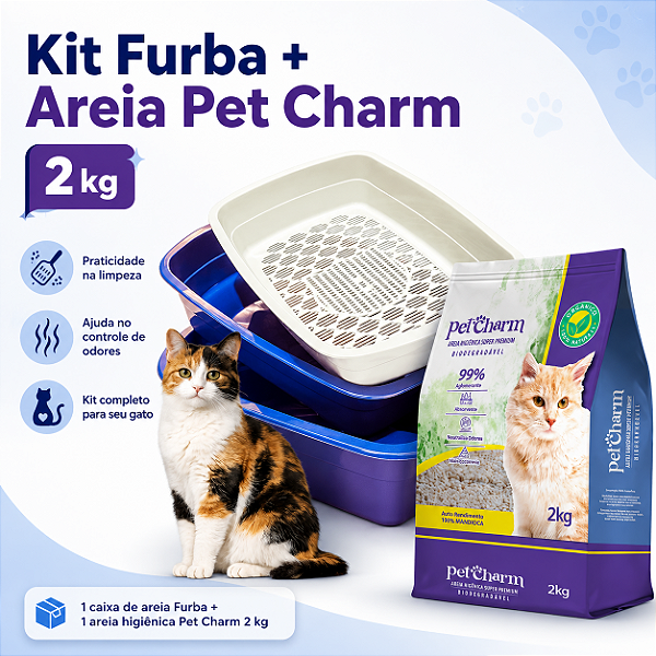 Caixa de Areia Furba Para Gatos + Areia de Gato De Mandioca Natural Biodegradável Pet Charm