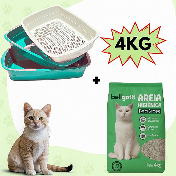 Caixa De Areia Para Gatos + Areia De Gato De Argila Natural Bell Gato Grãos Grossos