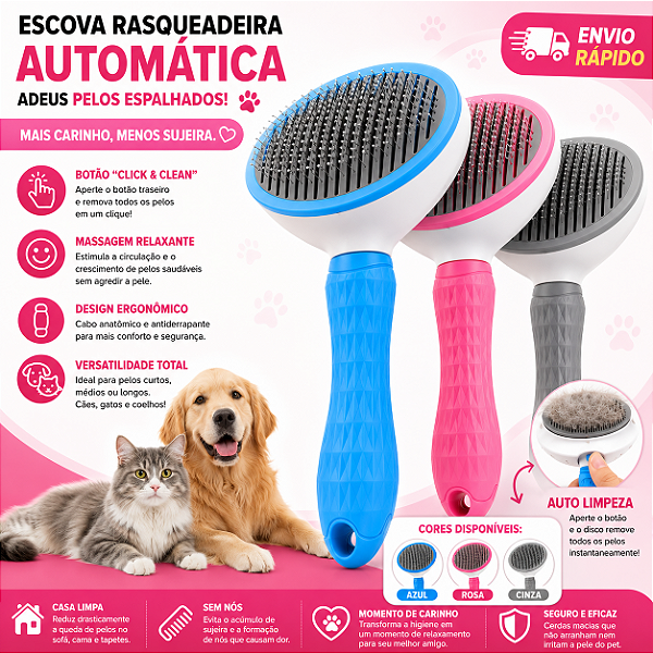 Escova Tira Pelos Automática Pet