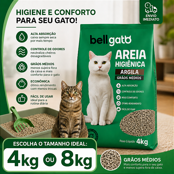 Kit 2un Areia Sanitária Higiênica Para Gatos Anti Odor 4 ou 8kg
