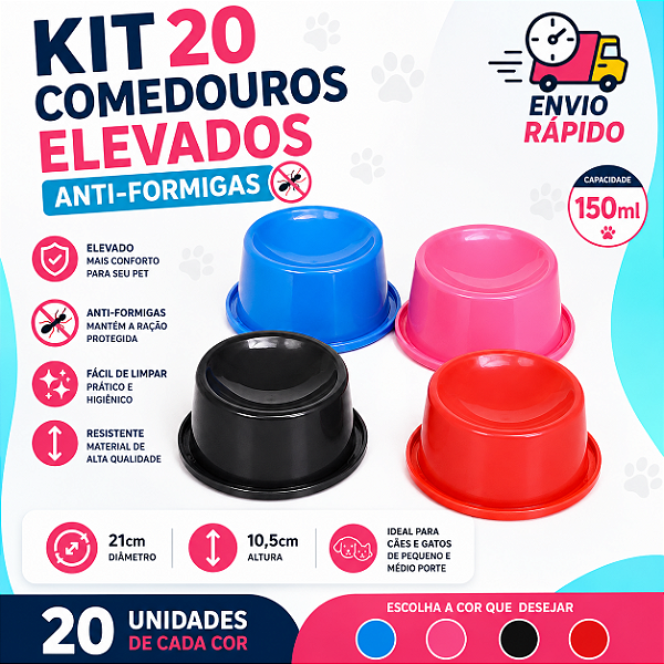Kit 20 Comedouro Elevados 150ML