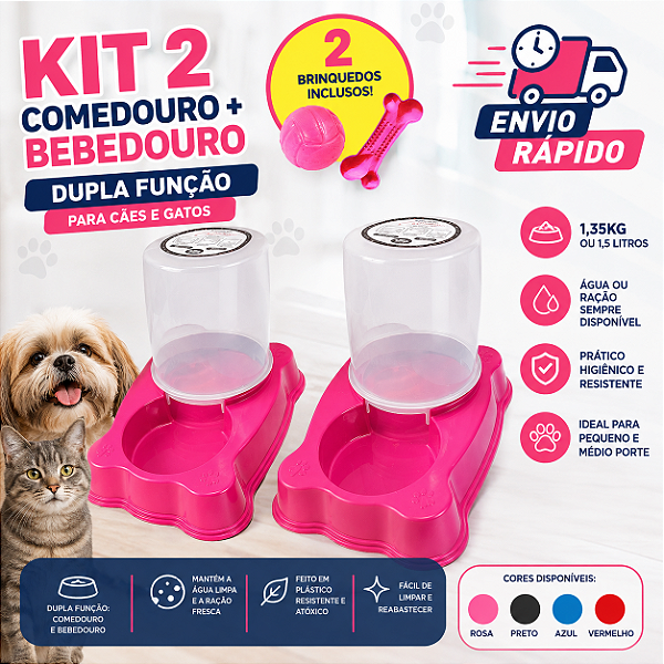 KIT 2 Comedouro Dupla Função + Brinquedos