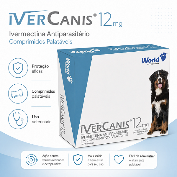 Ivercanis 12mg 4 comprimidos Medicamento Antiparasitário