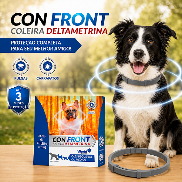 ConFront Coleira Daltametrina 19g Para Cães Anti Pulgas e Carrapatos