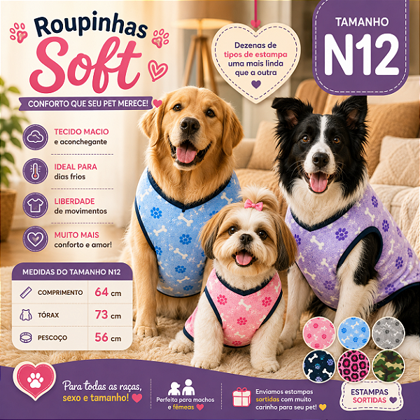 Roupinha Roupa Para Cachorro Agasalho Macho e Fêmea N12