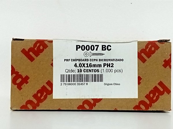 Parafuso Chipboard Bicromatizado 4,0x16mm Hardt