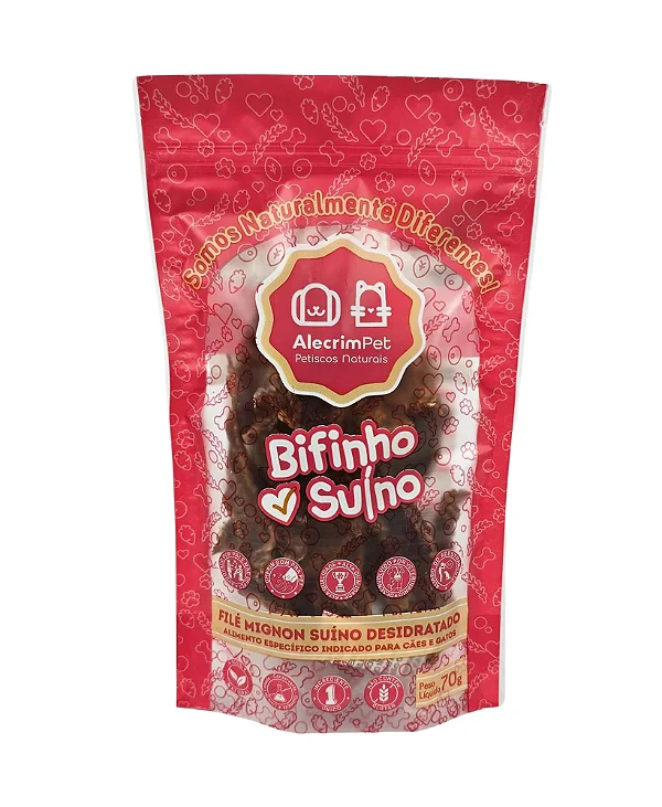 Petisco Natural para Cães e Gatos - Bifinho Suíno (Filé Mignon Suíno)