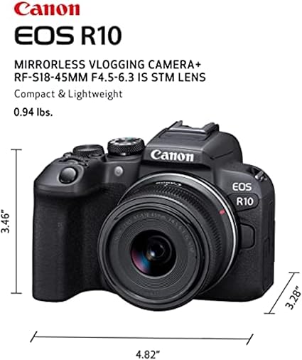 Câmera Digital Canon Eos R10 RF-s 18-45MM F4.5-6.3 Is STM Kit - Black