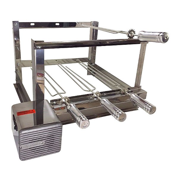 Grill Giratório Inox – Kit 420 Alto 3 Espetos Cabo Alumínio