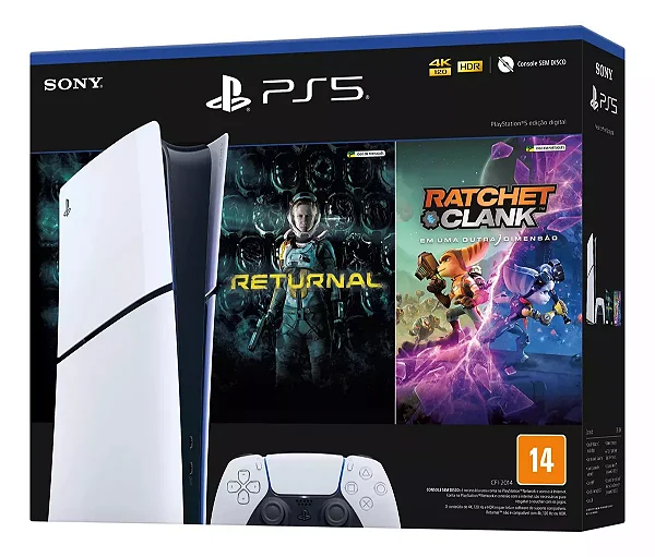 PLAYSTATION 5 SLIM DIGITAL + 2 JOGOS RETURNAL E RATCHET CLANK