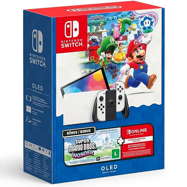 NINTENDO SWITCH OLED BRANCO  COM MÁRIO WONDER