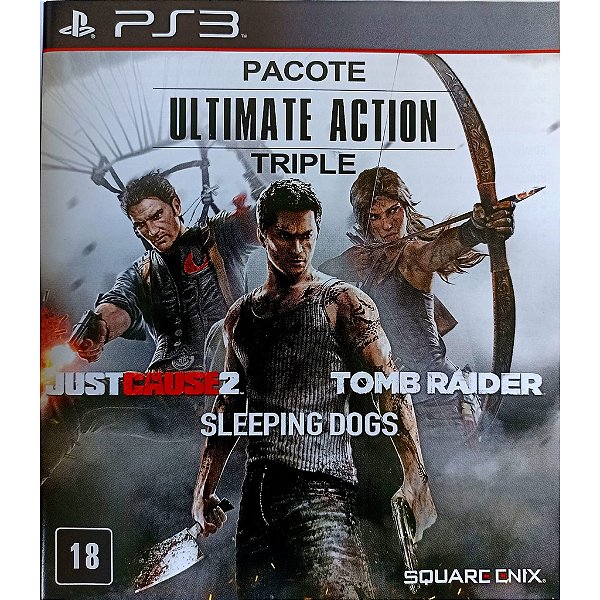 PACOTE ULTIMATE ACTION TRIPLE - JUST CAUSE 2 TOMB RAIDER SLLEPING DOGS - PS3 - SEMI NOVO