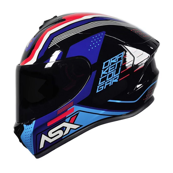 Capacete Asx Draken Cougar Brilho Preto/azul/vermelho