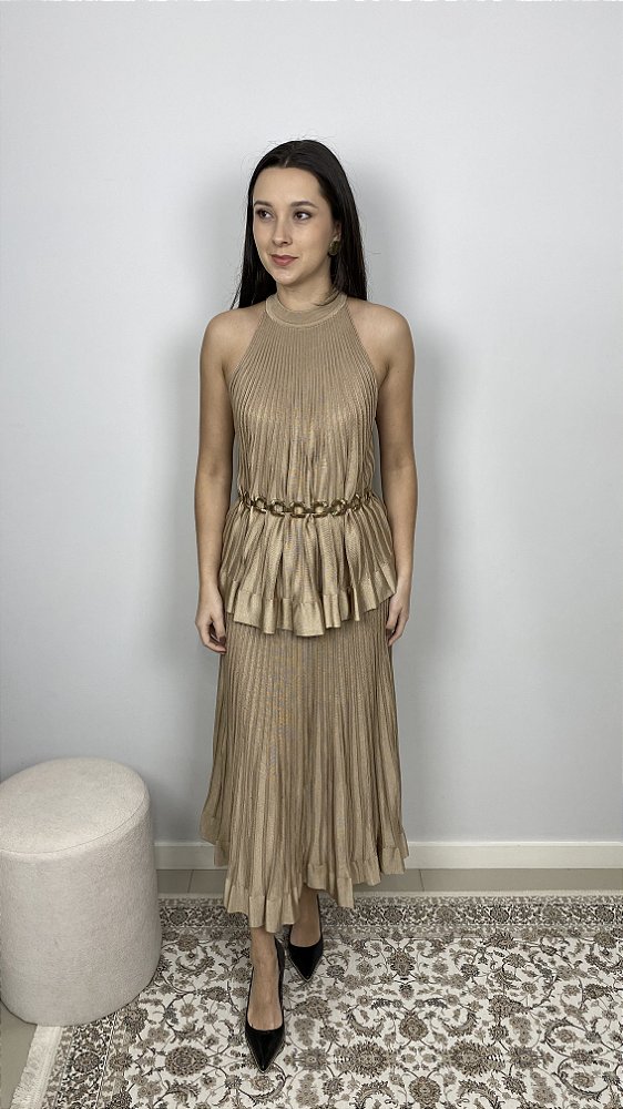 Conjunto Plissado Rayon Dourado