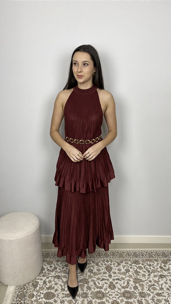 Conjunto Rayon Plissado Bordô