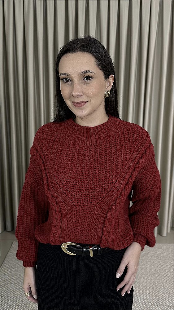 Blusa Tricô Trança- Vermelha