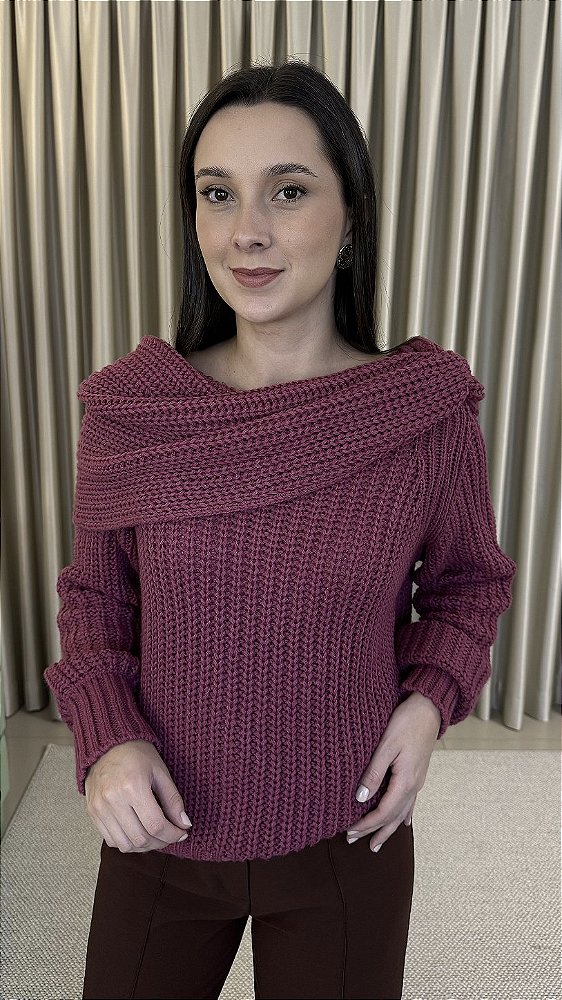 Blusa Tricô Decote Canoa - Rosa