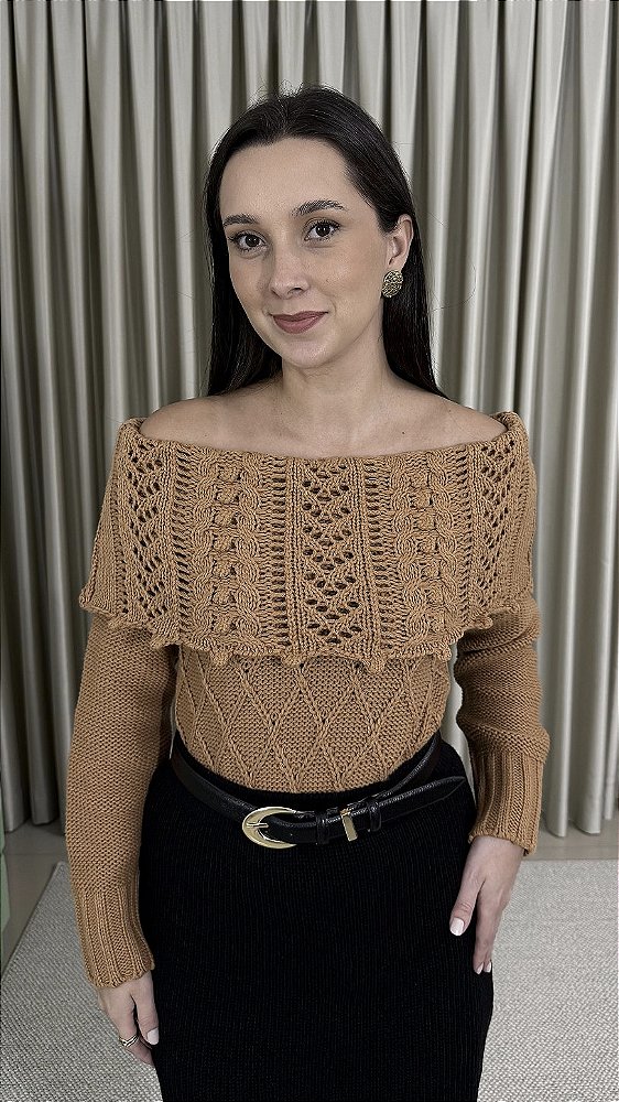 Blusa Tricô Ombro a Ombro - Caramelo