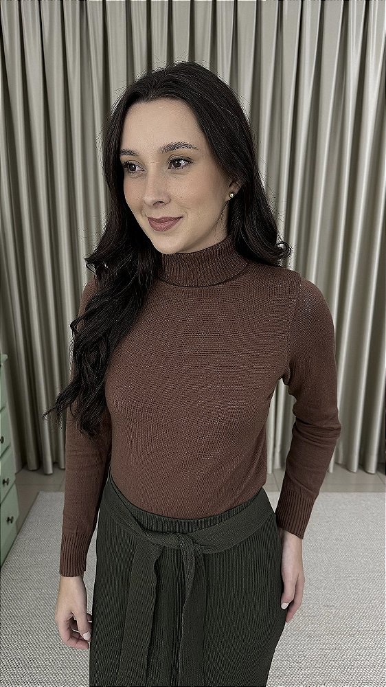 Blusa Tricô Básica - Marrom