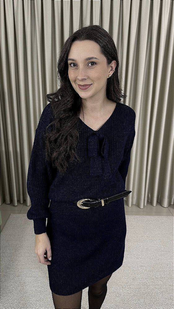 Blusa Tricô Laço - Azul Marinho
