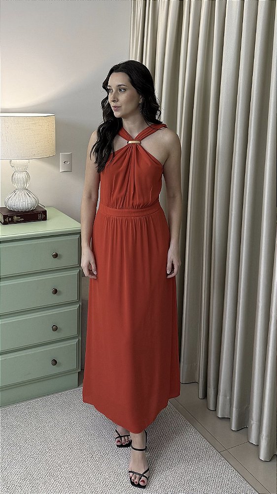 Vestido Midi Decote Nadador - Vermelho