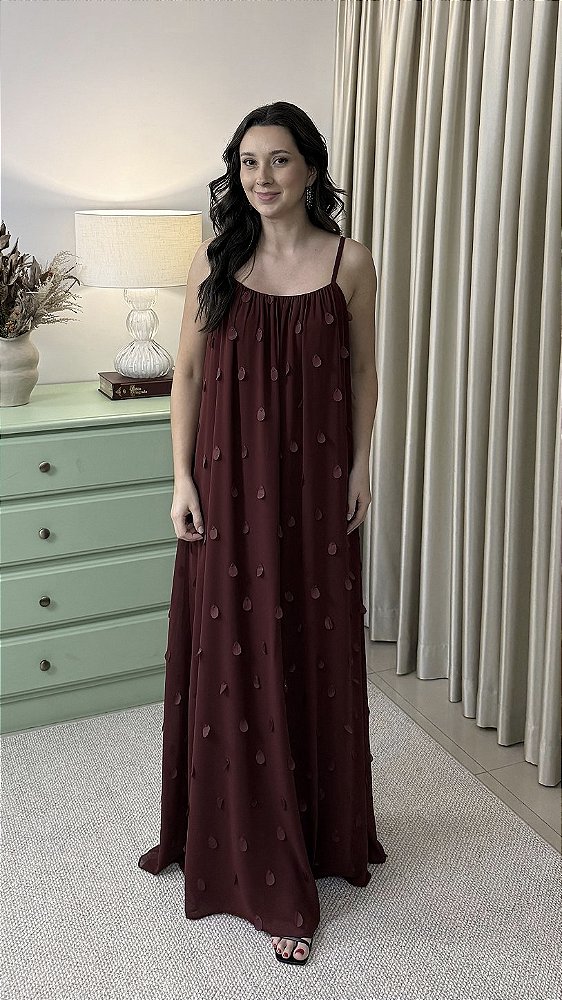 Vestido Longo Gotas - Vinho