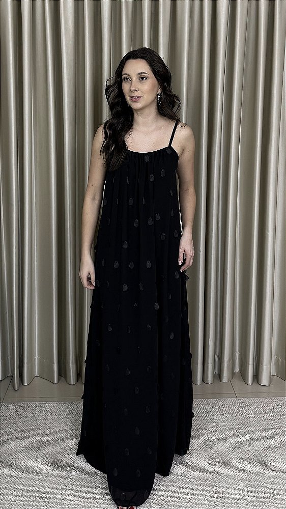 Vestido Longo Gotas - Preto