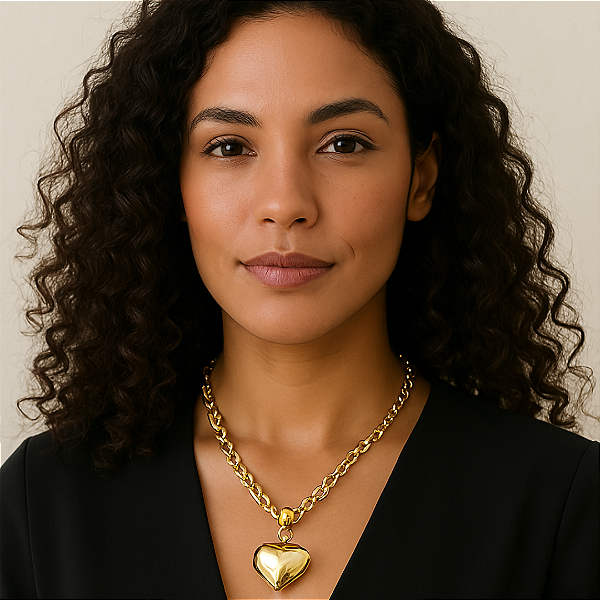 COLAR CORAÇÃO LISO DOURADO