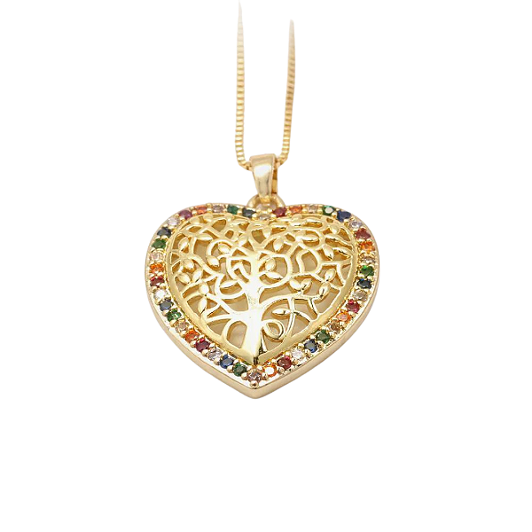 COLAR CORAÇÃO ÁRVORE BORDA CRAVEJADA