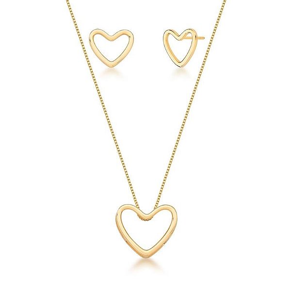 CONJUNTO COLAR E BRINCO DE CORAÇÃO LISO