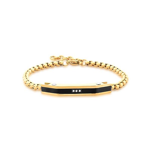 PULSEIRA MASCULINA COM PLACA LISA E ZIRCÔNIAS EM AÇO