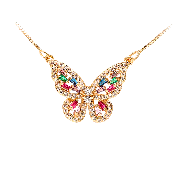 Colar Dourado Borboleta Cravejada Joia Moderna com Toque Sensual