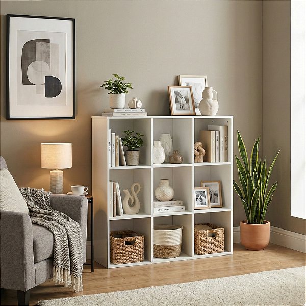 Armário Colmeia Expositor Estante Com 9 Nichos Prateleiras Divisórias Branco Cód.309