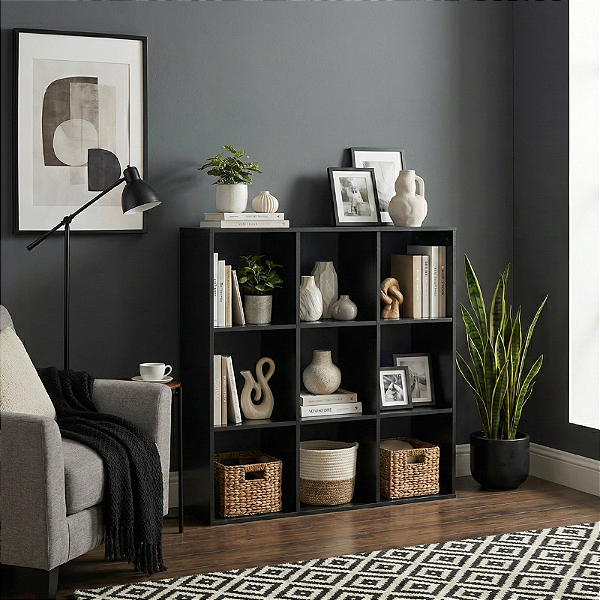 Armário Colmeia Expositor Estante 9 Nichos Prateleiras Divisórias Preto Cód.309