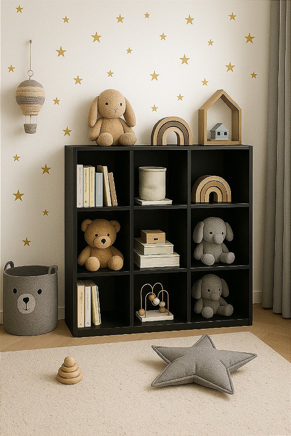 Armário Colmeia Expositor Estante 9 Nichos Prateleiras Divisórias Preto Cód.309