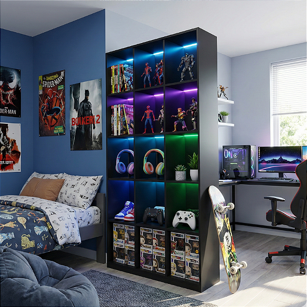 Armário Colmeia Com 15 nichos Estante Organizador Livreiro Preto Para Escritório Quarto Sala Comércio Cód.315