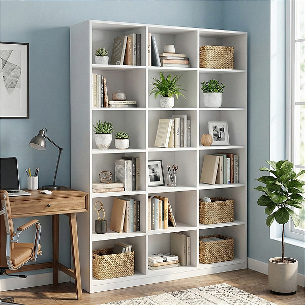 Armário Colmeia Estante Organizador Livreiro 18 Nichos Multiuso Branco Cód.318