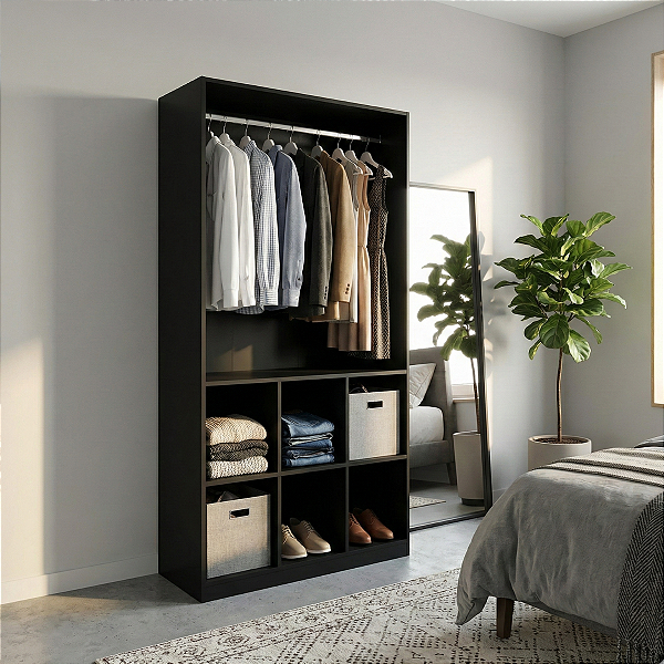 Armário Estante Colmeia Com 6 Nichos + 01 Cabideiro Preto Cód.100