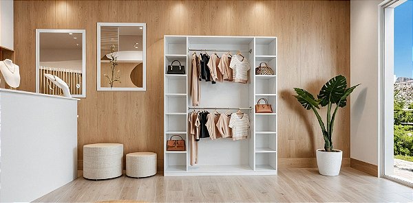 Estante Armário Colmeia com 02 Cabideiros + 14 Nichos Guarda Roupas Branco Cód.101