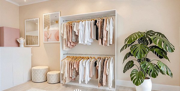 Armário Estante Arara Dupla Cabideiro Loja Roupas Branco Cód.103